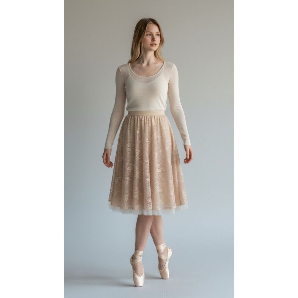 NWOT Rue21 Beige Floral Lace Tulle Knee-Length Skirt Balletcore Lined